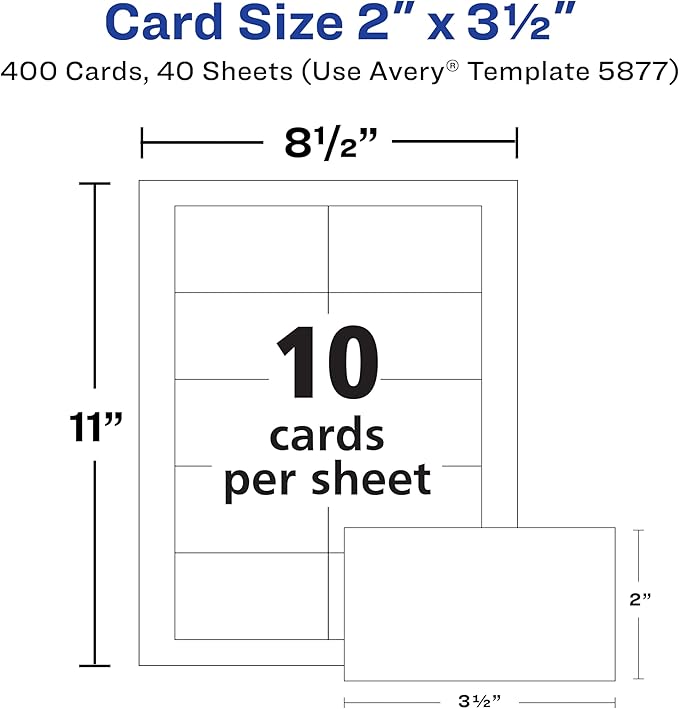 Avery Clean Edge Printable Business Cards with Sure Feed Technology, 2" x 3.5", White, 400 Blank Cards for Laser Printers (5877)