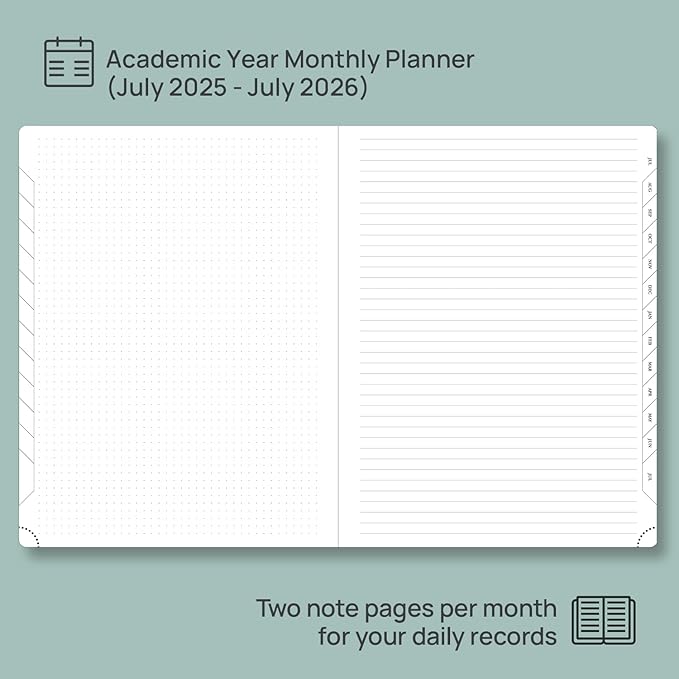POPRUN Monthly Planner 2025-2026, 8.5'' x 11.25'', 13-Monthly Calendar (July 2025-July 2026) 15-Minute Hourly Appointment Book with Stair Tabs, Soft Cover, 100GSM Paper - Forest Green