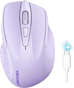 TECKNET Wireless Mouse (BT5.0/3.0 & 2.4G) Rechargeable 4800 DPI Silent USB A & Bluetooth Mouse 6 Buttons, Wide Compatibility - Lavender
