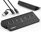 FIDECO Powered USB Hub, 7 Port USB 3.2 Gen 2, 10Gbps Fast Data Hub for iPhone 16/15 and Laptop, Aluminum USB Splitter with 5V 3A Power Adapter, 4 USB-A and 3 USB-C Ports, Support BC1.2 Charging