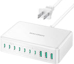 480W USB C Charger Block, Rocoren 10-Ports USB C Charging Station for Multiple Devices,PD 100W Type c Gan Fast Charger Station Multi USBC Charging Hub for Laptop MacBook HP iPad iPhone Samsung