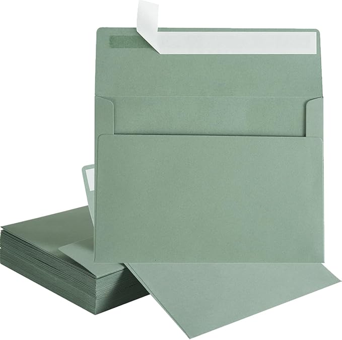 Wishop 100 Pack Sage-Green A7 Envelopes Self-Adhesive 5x7 Envelopes for Invitations, 5x7 Greeting Cards