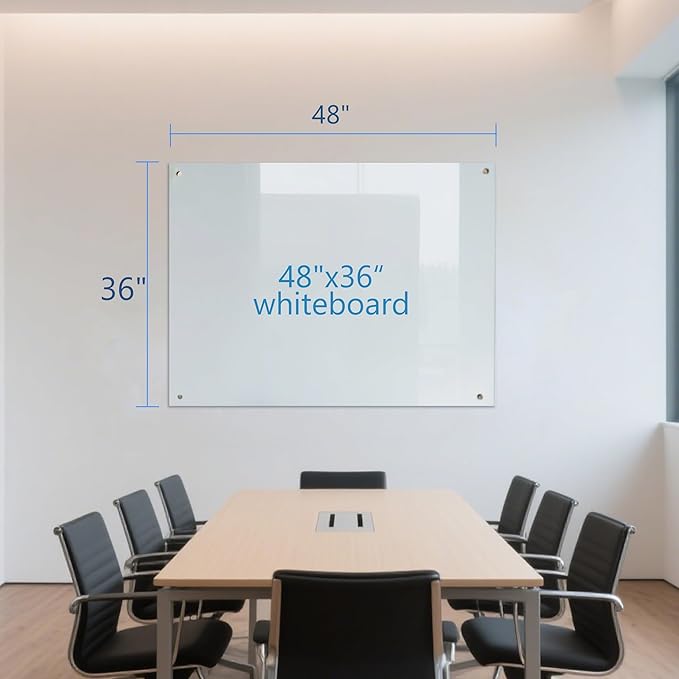 KIZZBY Glass Dry Erase White Board - Magnetic Boards for Wall, 48"x36" Large Frameless Whiteboard for Office, Home & School
