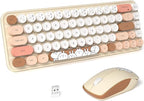 FOPETT Wireless Keyboard and Mouse Cute Mouse and Keyboard 2.4G Wireless Keyboards with Colorful 68 Keys Typewriter Retro Round Keycap for PC, Laptop,Tablet,Computer Windows - Milk Tea Colorful