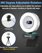 Webcam with Microphone, 2K Web Cam for PC/Desktop Computer/Laptop/MAC, Privacy Cover & Light, USB Plug and Play, Streaming Camera for Zoom/Skype/Teams/Video Calling/Studying and Conference