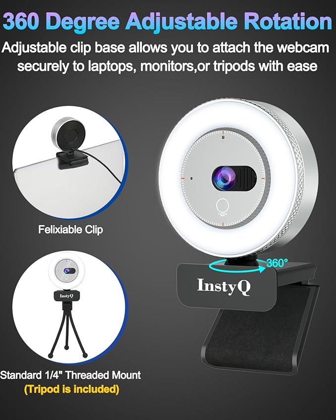 Webcam with Microphone, 2K Web Cam for PC/Desktop Computer/Laptop/MAC, Privacy Cover & Light, USB Plug and Play, Streaming Camera for Zoom/Skype/Teams/Video Calling/Studying and Conference