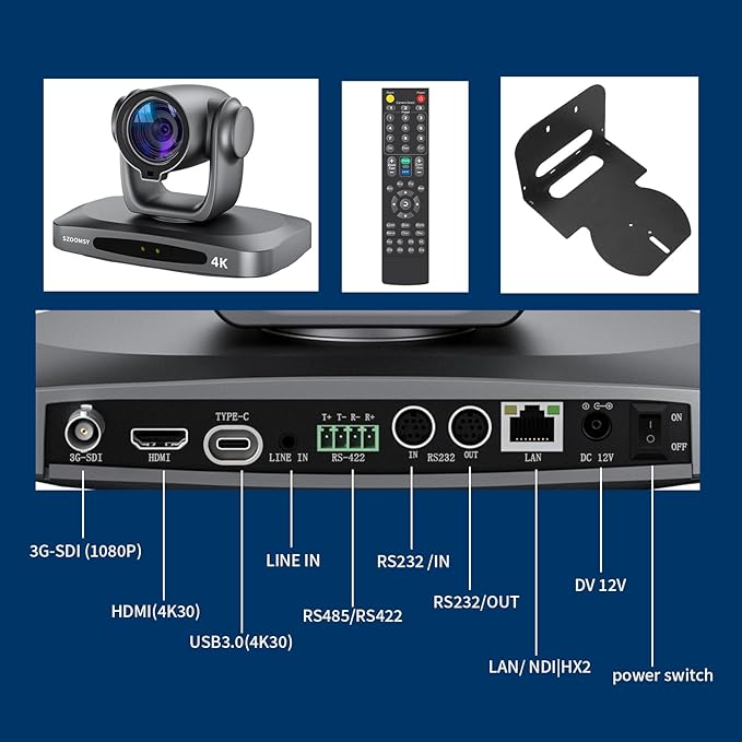 4K NDI PTZ Camera with AI Auto Tracking 21X Optical Zoom HDMI/SDI/USB 3.0/PoE/IP for Church Worship, Live Events, Video Conferencing (OBS, vMix, Zoom, Teams)