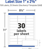 Avery Easy Peel Printable Address Labels with Sure Feed, 1" x 2-5/8" Customizable Stickers, White, 750 Blank Mailing Labels, Great for Mailing, Shipping, and More (5260)