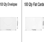 100 Qty 5.25 x 7.25 inches Printable A7 Invitation Envelopes & 100 Qty Flat Cards, Self Seal 120GSM White Kraft Paper Envelopes for Invitations, Papers, Photos, Documents, Wedding