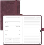 POPRUN Weekly Planner 2026 Pocket Size Calendar (4" x 6.25") 12 Months Notebook with Horizontal Layout, Leather Soft Cover, Inner Pocket, 100GSM Thick Paper, Pen Holder - Claret