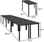 Bonzy Home Conference Tables 18ft Office Computer Desk for Meeting Room Study Writing Printer Table Meeting Seminar Table for 20 People Modern Black 8PCS (220.4"x47.2"x29.5", Black)