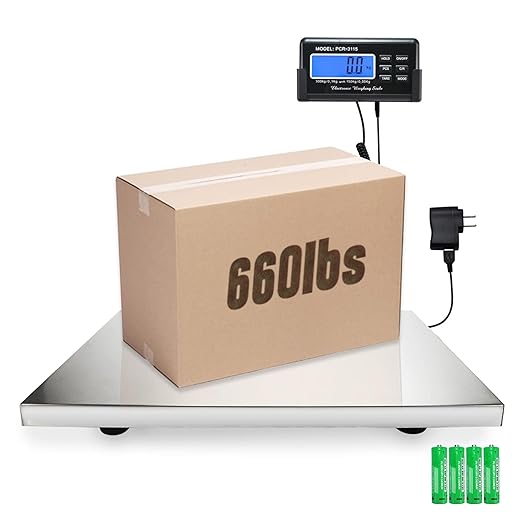 Charmline 660lbs x 0.2oz High Accuracy Digital Postal Scale, Shipping Scale with 21x17 Large Stainless Steel Platform, Heavy Duty Scale for Packages/Dog/Postage/Luggage, Battery & AC Adapter Powered