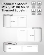 Phomemo Labels Set, M220 M110 M108 M250 M260 M150 M221 M120 M200 Label Maker Tape,Black on White Thermal Paper Self-Adhesive Stickers, Include 1.57'' x 1.18'',1.96'' x 1.18'',1" x 2-5/8"