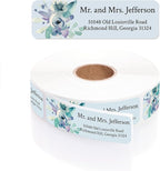Blue Watercolor Floral Rolled Address Labels / 250 Personalized Return Address Labels/Designer Address Stickers in Elegant Plastic Dispenser