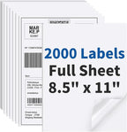 2000 Sheets Sticker Paper Matte White, 8.5" x 11" Label Paper for Laser & Inkjet Printer, Full Sheet Label for Shipping Address Mailing