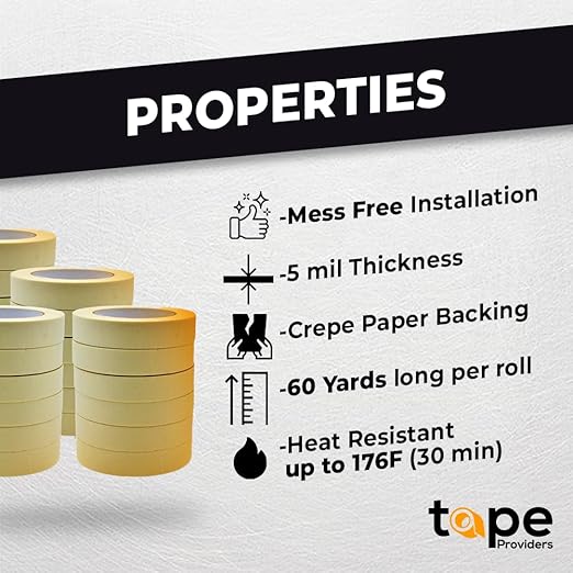 WOD MT5 Utility Grade Masking Tape, 1/4 inch x 60 yds. (Pack of 144) for Home or Office air-Dry Painting, Labeling, & Packing. Leaves no Residue