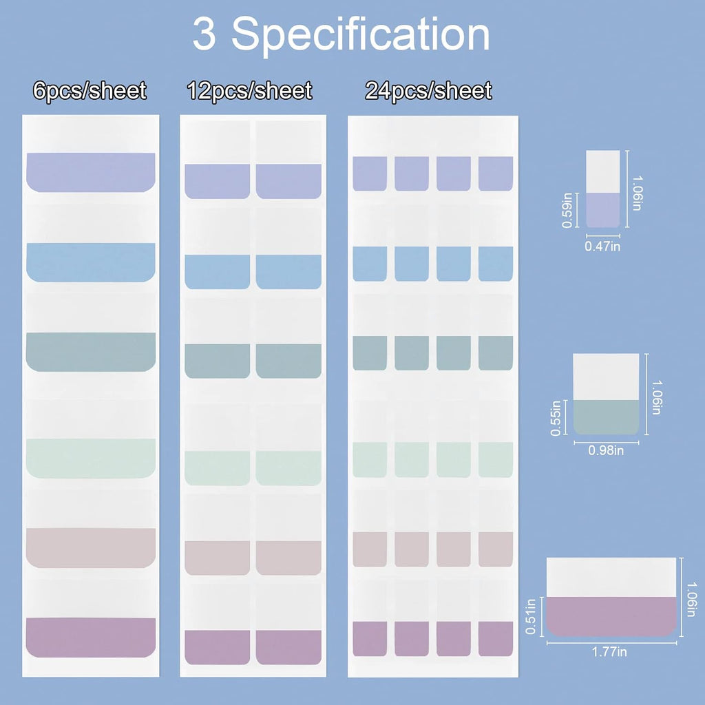 420 Pcs Sticky Index Tabs, 0.47/0.98/1.77 Inch Colored Book Sticky Tabs, Writable and Repositionable File Tabs Flags for Books, Binders and File Folders (Morandi) Index Tabs