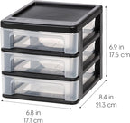 IRIS USA Plastic Stacking Desk Top 3-Drawer Storage Organizer, 4-Pack, for Makeup Vanity Nail Polish Bathroom Stationery Art Craft Supplies Kitchen Office Garage and Small Organization, Small, Black