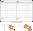 XBoard Magnetic Calendar Whiteboard 48" x 36" - 2 Month Dry Erase Board, White Board + Colorful Calendar Board, Silver Aluminium Framed Monthly Planning Board