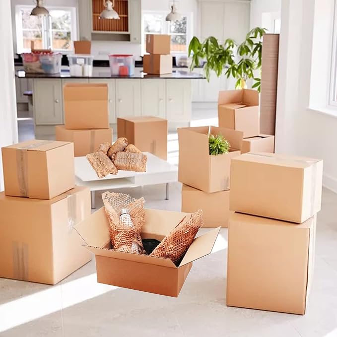 Honeycomb Packing Paper Wrap 15" x200' Sustainable Alternative to Bubble Cushioning Wrap for Moving/shipping/packing Roll with 20 Fragile Sticker Biodegradable & Fully Recylable