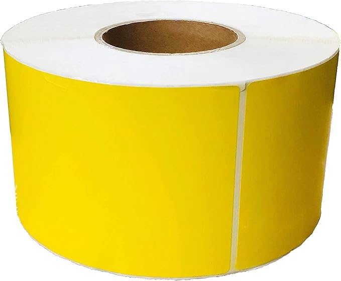 PSBM Thermal Transfer Labels, Yellow, 4x6 Inch, 4 Rolls, 1000 Labels/Roll, 3 Inch Core, Perforated, Must Have Thermal Ribbon (Not Included)