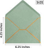 50 Pack A4 Envelopes Sage Green 4x6 Self-Adhesive V Flap Envelopes with Gold Border for Office, Wedding Gift Cards, Invitations, Graduation, Baby Shower, Parties (4.25x6.25 inches)