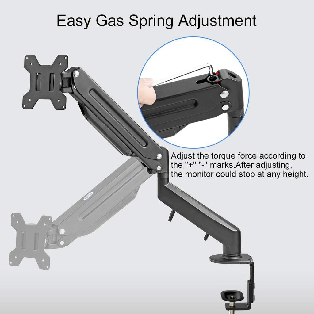 Suptek Monitor Mount Gas Spring Monitor Arm Desk Mount Fully Adjustable Fits 17 20 22 23 24 26 32 inch Monitors Weight Capacity up to 22 lbs