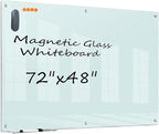 KIZZBY Glass Dry Erase White Board - Magnetic Boards for Wall, 72"x48" Large Frameless Whiteboard for Office, Home & School