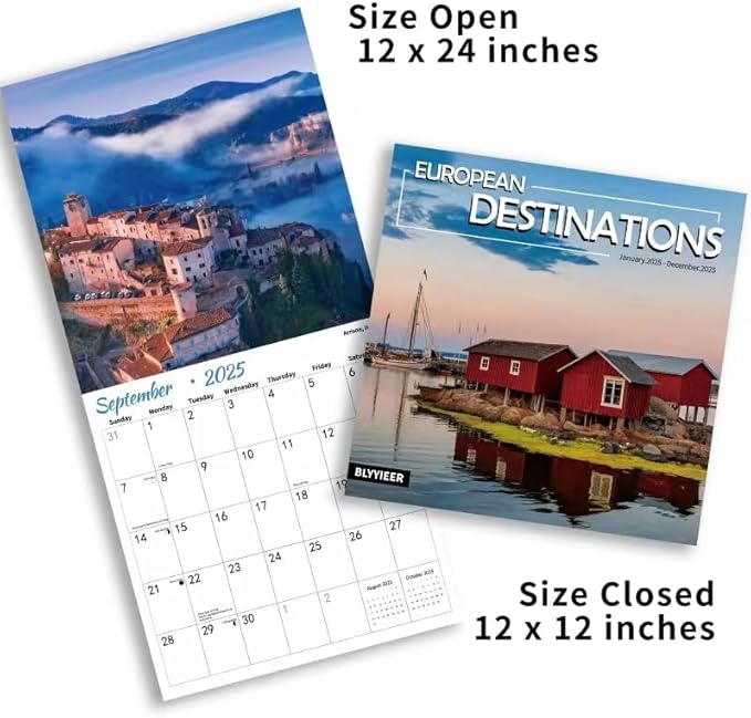 2025 Wall Calendar, European Destinations Wall Calendars,2025 Monthly Calendars,Take a Tour of Europe, Thick Glossy Paper, Organizing & Planning