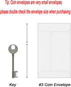 500 PCS #3 Coin Envelopes, 2-1/2'' x 4-1/4'' inches White Kraft Envelopes Classic Small Parts Envelopes with Self Adhesive Gummed Flap for Coins, Cash, Credit Cards, Seeds