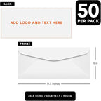 Customize Your #14 Business Envelopes - Upload Your Full Color Logo and Return Address - Custom Professionally Printed Bright White Wove Envelopes, Strong Gummed Flap - Thick and Sturdy - 50 Envelopes