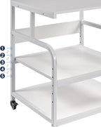 Printer Stand, 25.6" x 23.6" x 30.9" Extra Large Printer Table with Adjustable Storage Shelf, 3 Tier Rolling Printer Cart with Industrial Wheels for Home Office, White