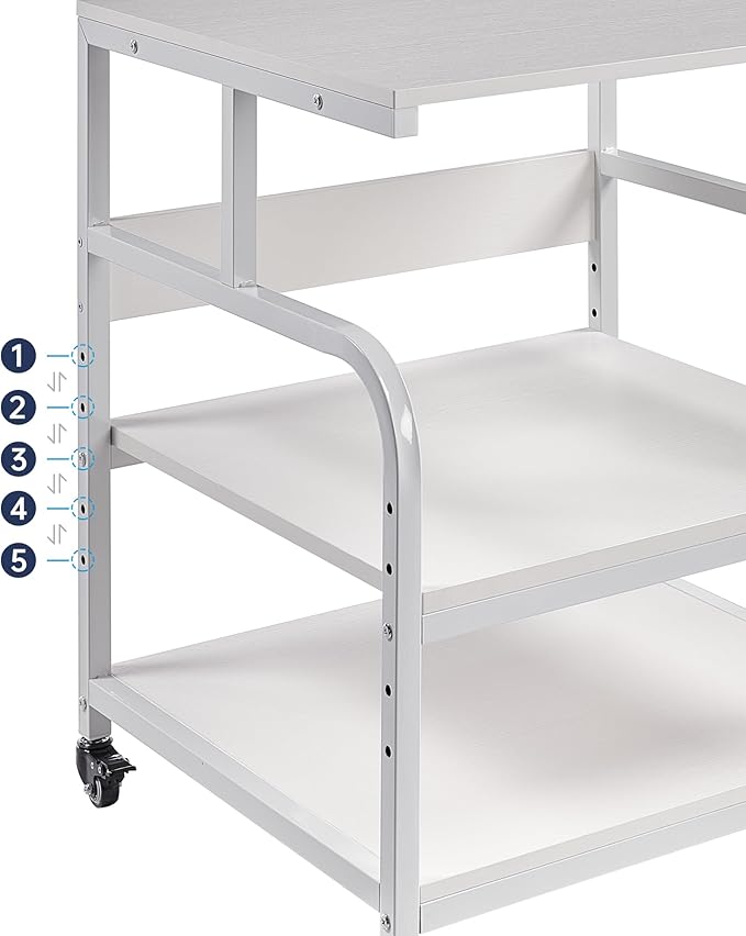 Printer Stand, 25.6" x 23.6" x 30.9" Extra Large Printer Table with Adjustable Storage Shelf, 3 Tier Rolling Printer Cart with Industrial Wheels for Home Office, White
