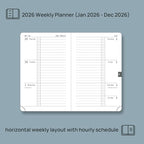 POPRUN Weekly Planner 2026 Calendar (Pocket 4'' x 6.25'') 12 Months Notebook with Horizontal Layout, Leather Hardcover, Inner Pocket, 100GSM Thick Paper, Pen Holder TJ - Lavender