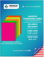 Premium Label Supply Bright Neon Color Fluorescent Sticker Labels - 1.75" x 0.5" Return Address Labels - (Assorted Fluorescent, 2000 Labels)