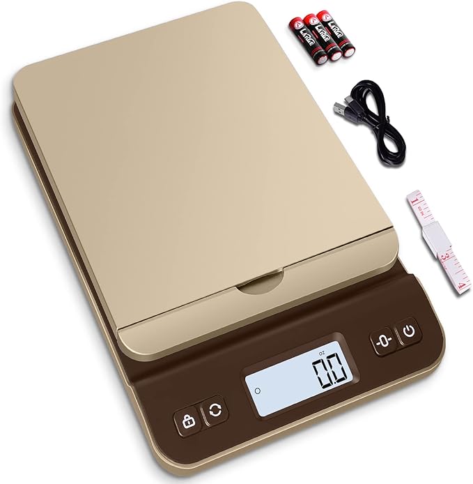 QP Digital Shipping Postal Scale, 86lb/0.1oz Accuracy Postage Scale with Hold/Tare Function, LCD Display, Flip-up Holder Package Scale, UPS Postal Scale for Packages, Battery & Tape Measure Included