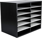 EasyPAG Mail Organizer Countertop, Wood Literature Organizer, Student Classroom Mailbox for School, Desktop Paper Sorter for Office Home, 12 Compartments, Black/White