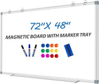 White Board Dry Erase Whiteboard for Wall 72" x 48" Aluminum Presentation Magnetic Whiteboards with 4 Hooks, 12 Magnets, 3 Markers & 1 Eraser