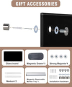 Magnetic Glass Whiteboard，48"x36" Wall Mounted Frameless Dry Erase Board for Office, Home & School Black