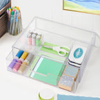 STORi STAX Plastic Stackable Organizer Divided Drawer in Clear | 12.5-inches Wide | 3-Compartments to Organize Office Desk Accessories, Pens, and Notepads| Made in USA