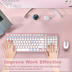 FENIFOX Wireless Keyboard and Mouse, Ergonomic Rechargeable Silent Quiet Slim Compact Full-Size USB C with Number Pad Flat Soft Cover for PC Computer Laptop Mac MacBook iMac Windows - Pink Rose Gold
