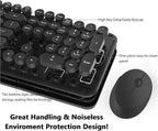 Wireless Keyboard and Mouse, KOOTOP Cute Black Keyboard and Mouse, 2.4G Wireless Keyboard with Retro Round Keycap for PC, Mac, Laptop,Tablet,Computer Windows (Black)