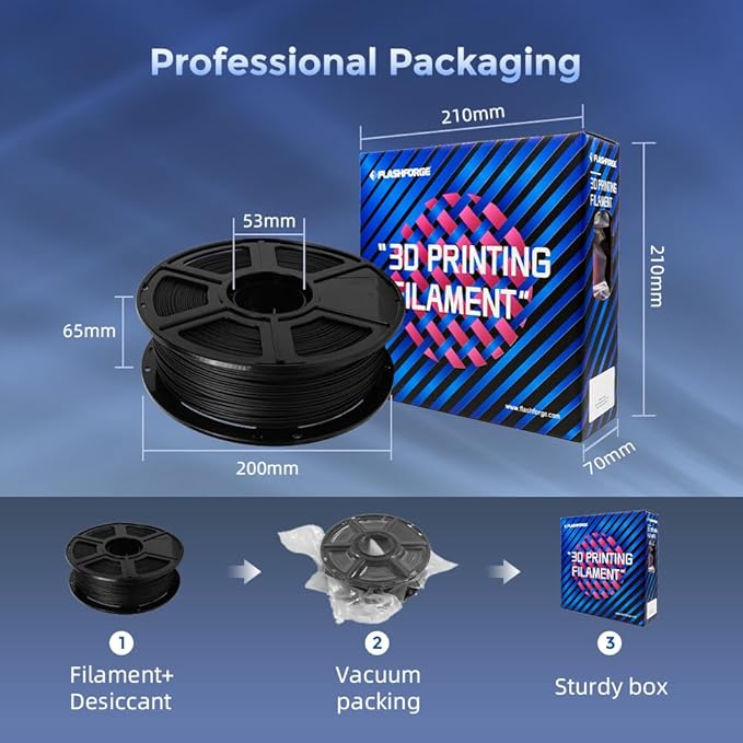 FLASHFORGE Carbon Fiber PLA Filament 1.75mm, Carbon Fiber Reinforced PLA 3D Printer Filament, 1KG Spool Dimensional Accuracy +/- 0.02mm, High Strength & High Abrasion-Resistance (PLA-CF Black)