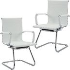 Office Guest Chairs Reception Chairs Waiting Room Chairs Set of 2 Conference Room Chair with Mid Back, Modern PU Leather Desk Chair, White