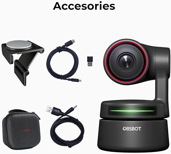 OBSBOT Tiny PTZ 4K Webcam, AI Powered Framing & Autofocus, 4K Video Conference Camera with Dual Omni-Directional Microphones, Auto tracking with 2 axis gimbal,HDR,60 FPS,Low-Light Correction,Streaming
