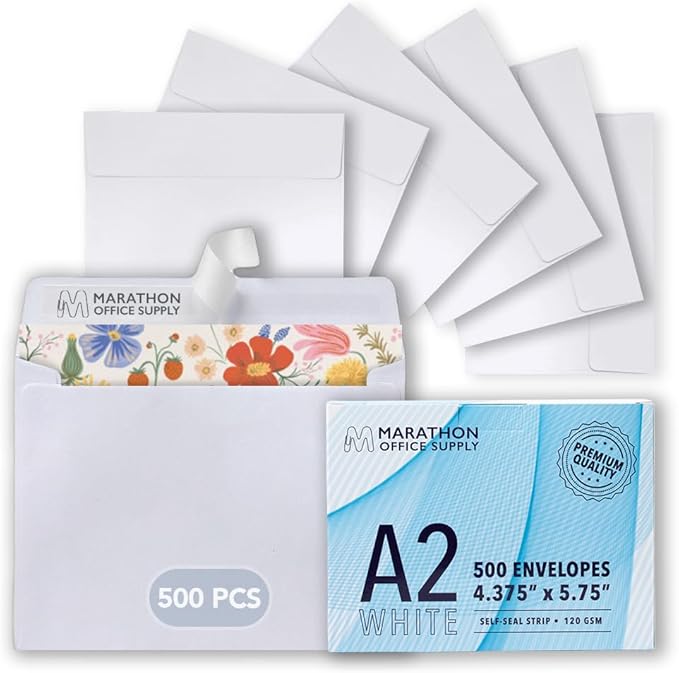 MOS A2 Invitation Envelopes – 4-3/8" X 5-3/4" White Mailing Envelopes Self Seal (500 Count) – 120GSM/ 32LB Bond Heavy Duty – For Greeting Cards, Card Making, RSVP Cards, Wedding Invites