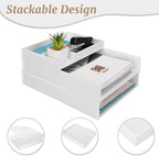 Stackable Letter Tray, 3 Pcs A4 Paper Tray, Desk Document File Organizer Set, Plastic Desk Paper Tray Organizer for A4 Paper Magazine, Receipts, Office Supplies,White
