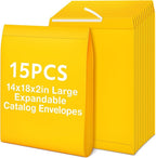 15 Pcs 14 x 18 x 2 Inch Large Expandable Catalog Envelopes Manilla Kraft Peel and Seal Envelopes Light Large Mailing for Office Home Documents Magazines Photos Storage Organizing