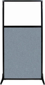 Versare Workstation Partition | Portable Wall Divider | Modern Office Cubicle | Free Standing Privacy Screen | Flexible Work Space | 33" x 70" W/Window, Powder Blue Fabric Panels