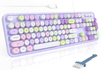MOFII Colorful Computer Keyboard Wired, Cute Full Size Keyboard Typewriter Style, USB Keyboard with Foldable Stands for Windows, Laptop, Desktop, PC (Purple Colorful)